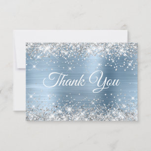 Tarjeta De Agradecimiento Relieve metalizado azul claro Purpurina plateado 4