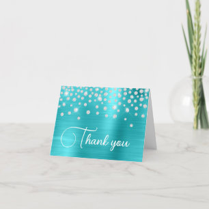 Tarjeta De Agradecimiento Relieve metalizado azul turquesa Diamond Confetti