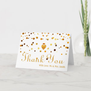 Tarjeta De Agradecimiento Relieve metalizado de Faux Purpurina Cute Gold Hea