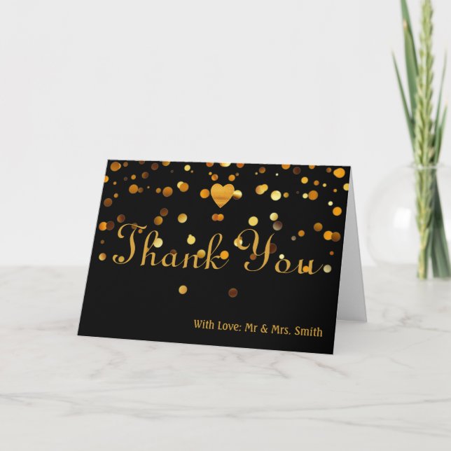 Tarjeta De Agradecimiento Relieve metalizado de Faux Purpurina Cute Gold Hea (Anverso)