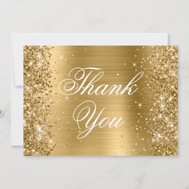 Tarjeta De Agradecimiento Relieve metalizado de Ombre Oro Sparkly Purpurinos (Anverso)