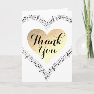 Tarjeta De Agradecimiento Relieve metalizado dorado corazón Gracias música