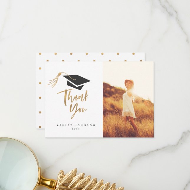 Tarjeta De Agradecimiento Relieve metalizado dorado de Graduación Cap Tassel (Anverso/Reverso In Situ)