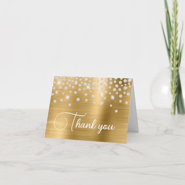Tarjeta De Agradecimiento Relieve metalizado dorado Diamond Confetti 50 cump (Anverso)
