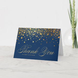 Tarjeta De Agradecimiento Relieve metalizado dorado falso Confetti Dots Navy