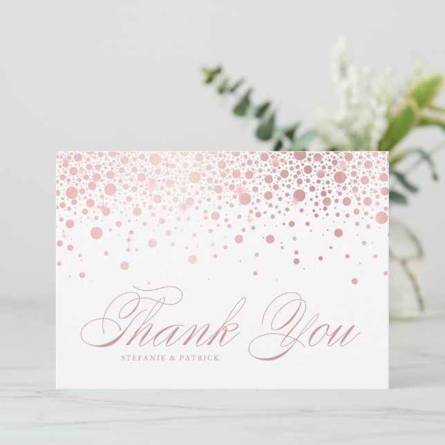 Tarjeta De Agradecimiento Relieve metalizado dorado falso Rosa Confetti Dots (Anverso de pie)