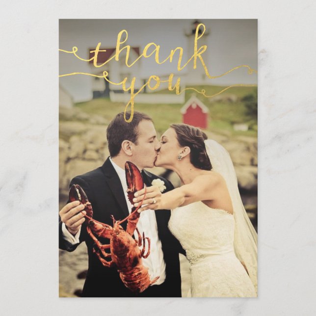 Tarjeta De Agradecimiento Relieve metalizado dorado fotográfico boda Gracias (Anverso)