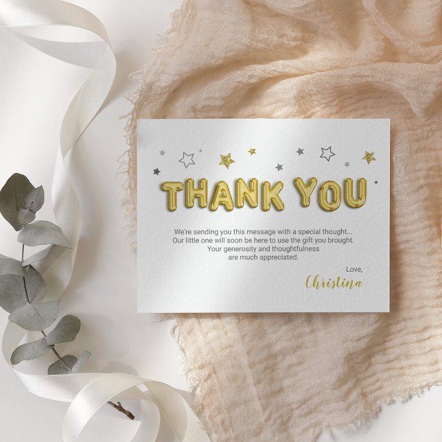 Tarjeta De Agradecimiento Relieve metalizado dorado Globos Twinkle Little St (Subido por el creador)