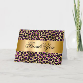 Tarjeta De Agradecimiento Relieve metalizado dorado morado y glam leopardo n
