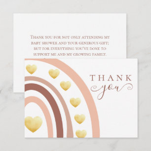 Tarjeta De Agradecimiento Relieve metalizado dorado Rubor Boho Rainbow Baby
