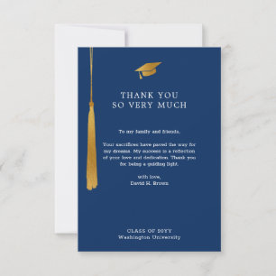 Tarjeta De Agradecimiento Relieve metalizado dorado Tassel Graduación formal