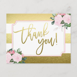 Tarjeta De Agradecimiento Relieve metalizado Floral Gold Faux   Gracias