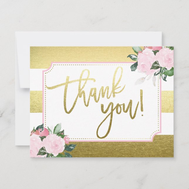 Tarjeta De Agradecimiento Relieve metalizado Floral Gold Faux | Gracias (Anverso)