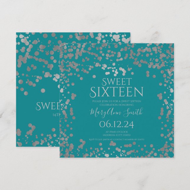 Tarjeta De Agradecimiento Relieve metalizado plateado Girly Confetti Sweet 1 (Anverso / Reverso)