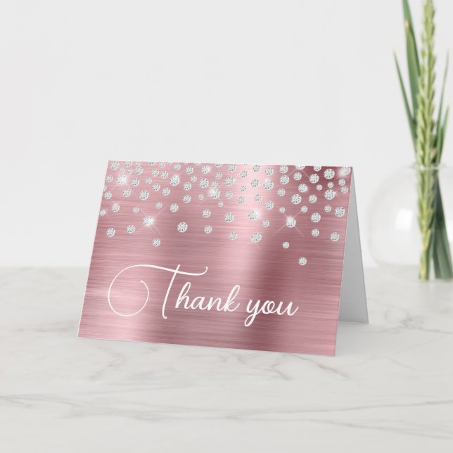 Tarjeta De Agradecimiento Relieve metalizado rosa claro Diamond Confetti 50  (Anverso)