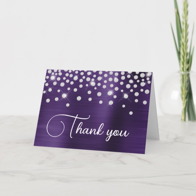 Tarjeta De Agradecimiento Relieve metalizado violeta oscuro Diamond Confetti (Anverso)