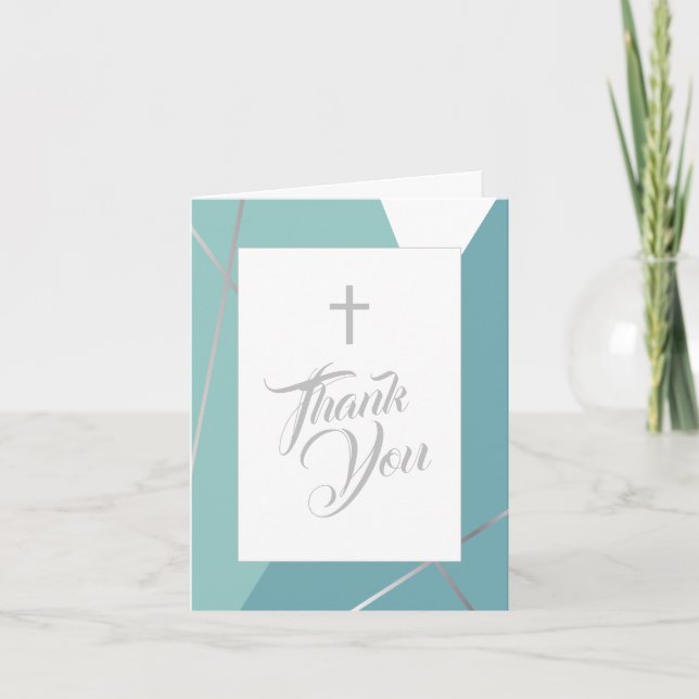 Tarjeta de agradecimiento religiosa Mint Green y B (Anverso)