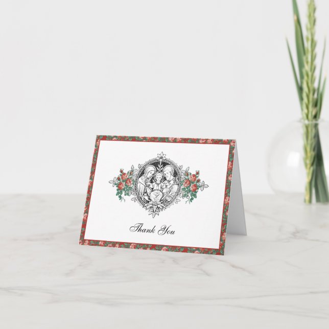 Tarjeta De Agradecimiento Religiosa Santa Familia Elegante Roses Rojos (Anverso)