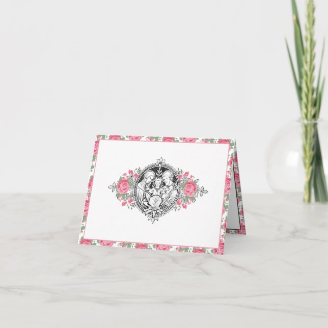 Tarjeta De Agradecimiento Religiosa Santa Familia Elegante Roses Rojos (Anverso)