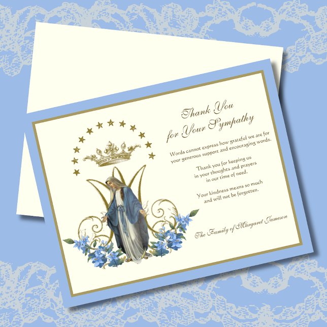 Tarjeta De Agradecimiento Religiosa Virgen Católica María Floral Elegante (Subido por el creador)