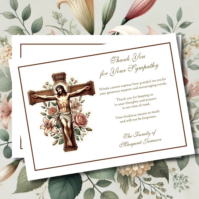 Tarjeta De Agradecimiento Religioso Católico Crucifijo Floral (Subido por el creador)