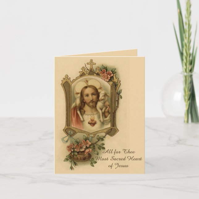 Tarjeta De Agradecimiento Religioso Católico Jesús Sagrado Corazón Tradicion (Anverso)