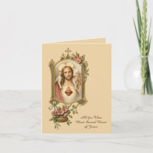Tarjeta De Agradecimiento Religioso Católico Jesús Sagrado Corazón Tradicion