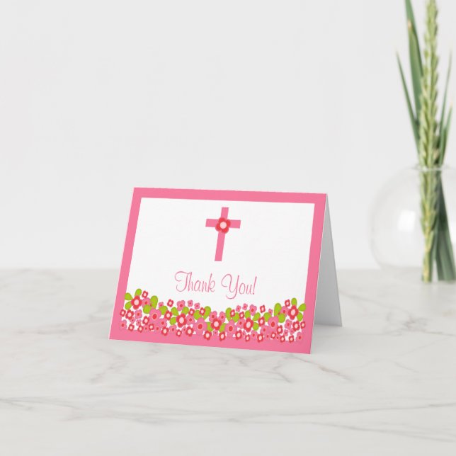 Tarjeta De Agradecimiento Religiosos cruzados florales modernos le agradecen (Anverso)