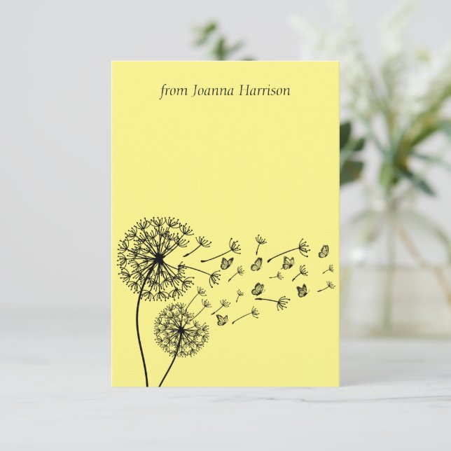 Tarjeta De Agradecimiento Reloj Dandelion personalizado con mariposas (Anverso de pie)
