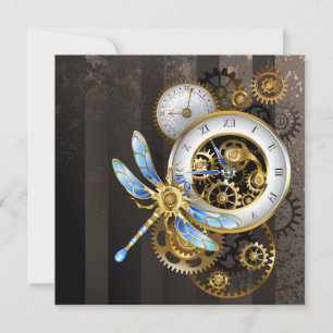 Tarjeta De Agradecimiento Reloj de vapor con libélula mecánica