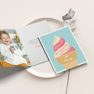 Tarjeta De Agradecimiento Remolino de Helado de Fresa Cumpleaños de Niños