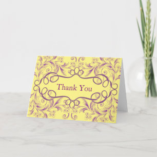Tarjeta De Agradecimiento Remolino púrpura curvo Fondo amarillo Gracias