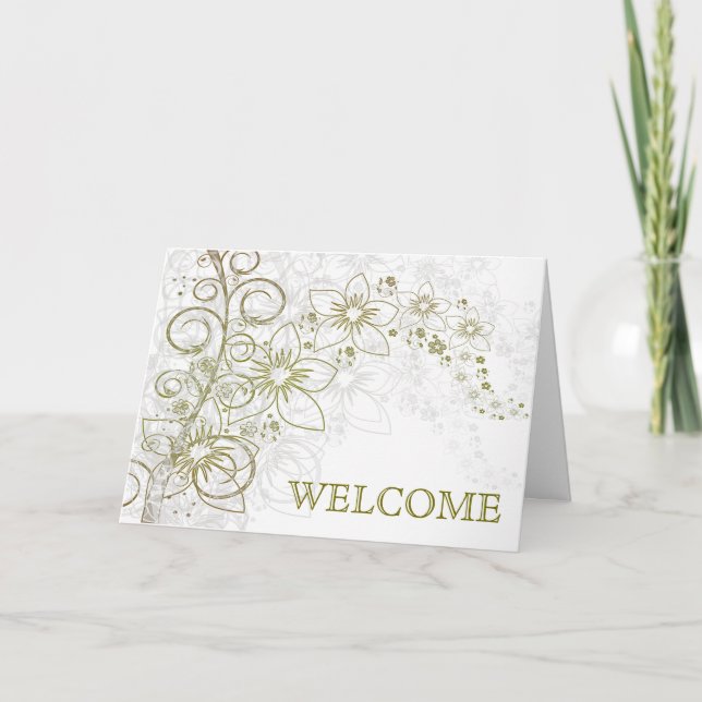 Tarjeta De Agradecimiento Remolino verde con flores de bienvenida (Anverso)