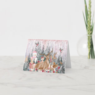 Tarjeta De Agradecimiento Reno color de agua rosada, navidad de los dulces d
