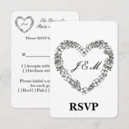 Tarjeta De Agradecimiento Réponse de mariage noir et blanc cœur floral