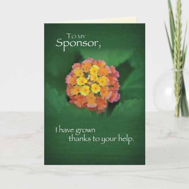Tarjeta De Agradecimiento Respaldo 12 Paso Recuperación Gracias Flor en Verd (Anverso)