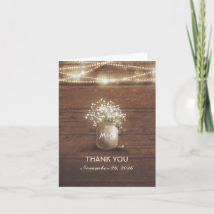 Tarjeta De Agradecimiento Respiración del bebé Mason Jar Rustic Boda Gracias