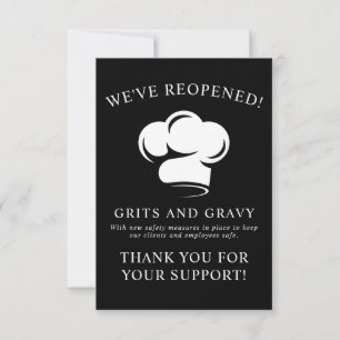 Tarjeta De Agradecimiento Restaurante Sombrero de Chef Negro Blanco Reapertu