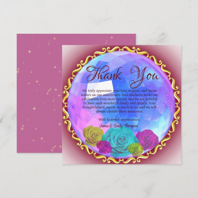 Tarjeta De Agradecimiento Resumen Aniversario del Boda de Crystal Floral Ros (Anverso / Reverso)