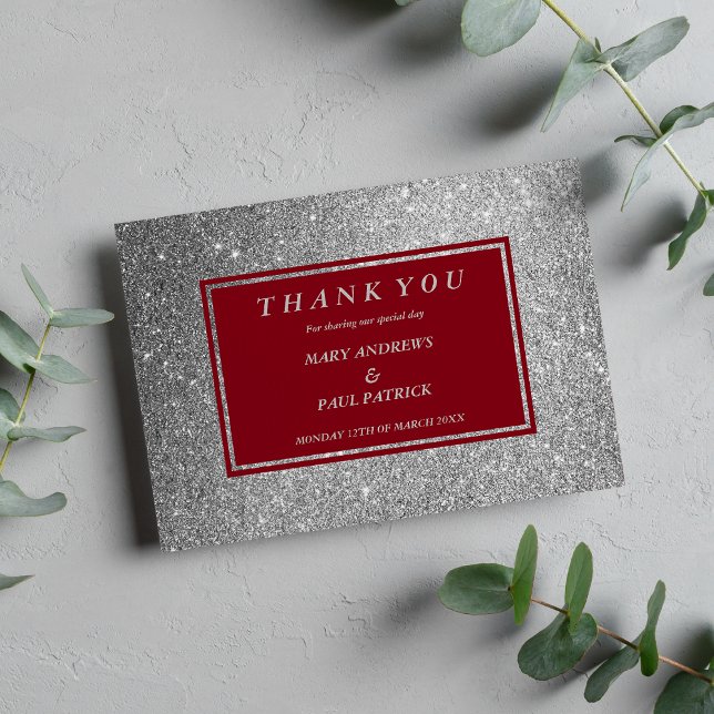 Tarjeta De Agradecimiento Resumen burgundy faux purpurina de plata (Abstract burgundy faux silver glitter thank you card )