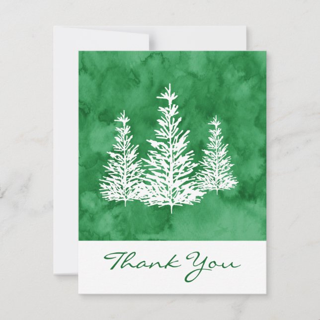Tarjeta De Agradecimiento Resumen de la acuarela verde de tres pinos (Anverso)