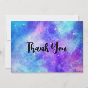 Tarjeta De Agradecimiento Resumen del espacio de la galaxia púrpura y azul