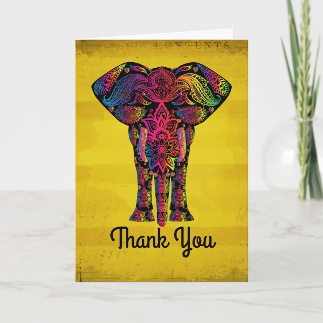 Tarjeta De Agradecimiento Resumen Elefante Decorativo Ornamental Gracias (Anverso)
