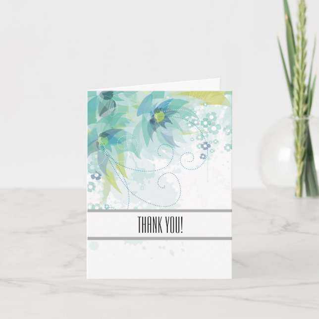 Tarjeta De Agradecimiento Resumen Floral Azul Gracias (Anverso)