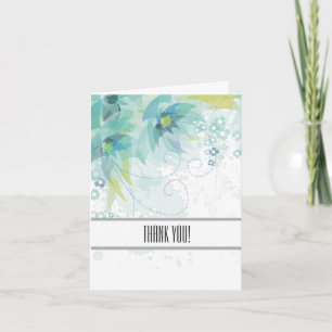 Tarjeta De Agradecimiento Resumen Floral Azul Gracias