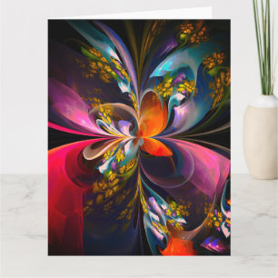 Tarjeta De Agradecimiento Resumen floral moderno Patrón azul rojo del arte #