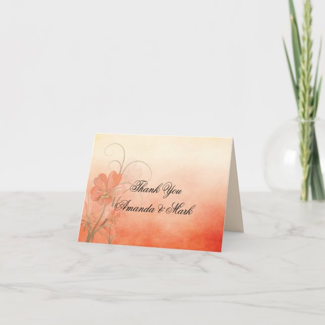 Tarjeta De Agradecimiento Resumen Flores De Peach Peach Background Gracias (Anverso)