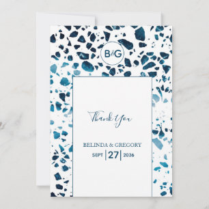 Tarjeta De Agradecimiento Resumen moderno Terrazzo Mosaic Boda azul