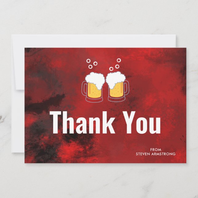 Tarjeta De Agradecimiento Resumen rojo moderno con tazas de cerveza gracias (Anverso)