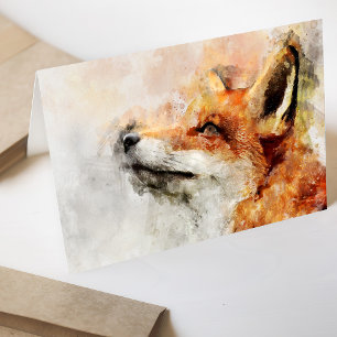 Tarjeta De Agradecimiento Retrato al Acuarela de Zorro Rojo 01